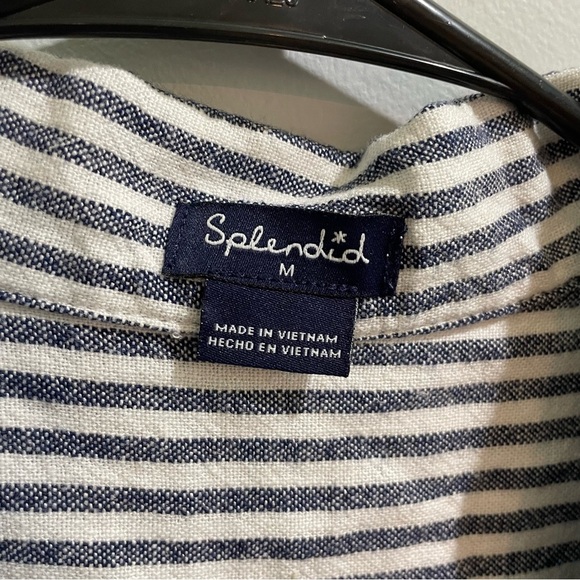 Splendid Linen Blend Gray/ Cream Striped Nautical Button Down Tank Blouse Medium - Picture 3 of 9